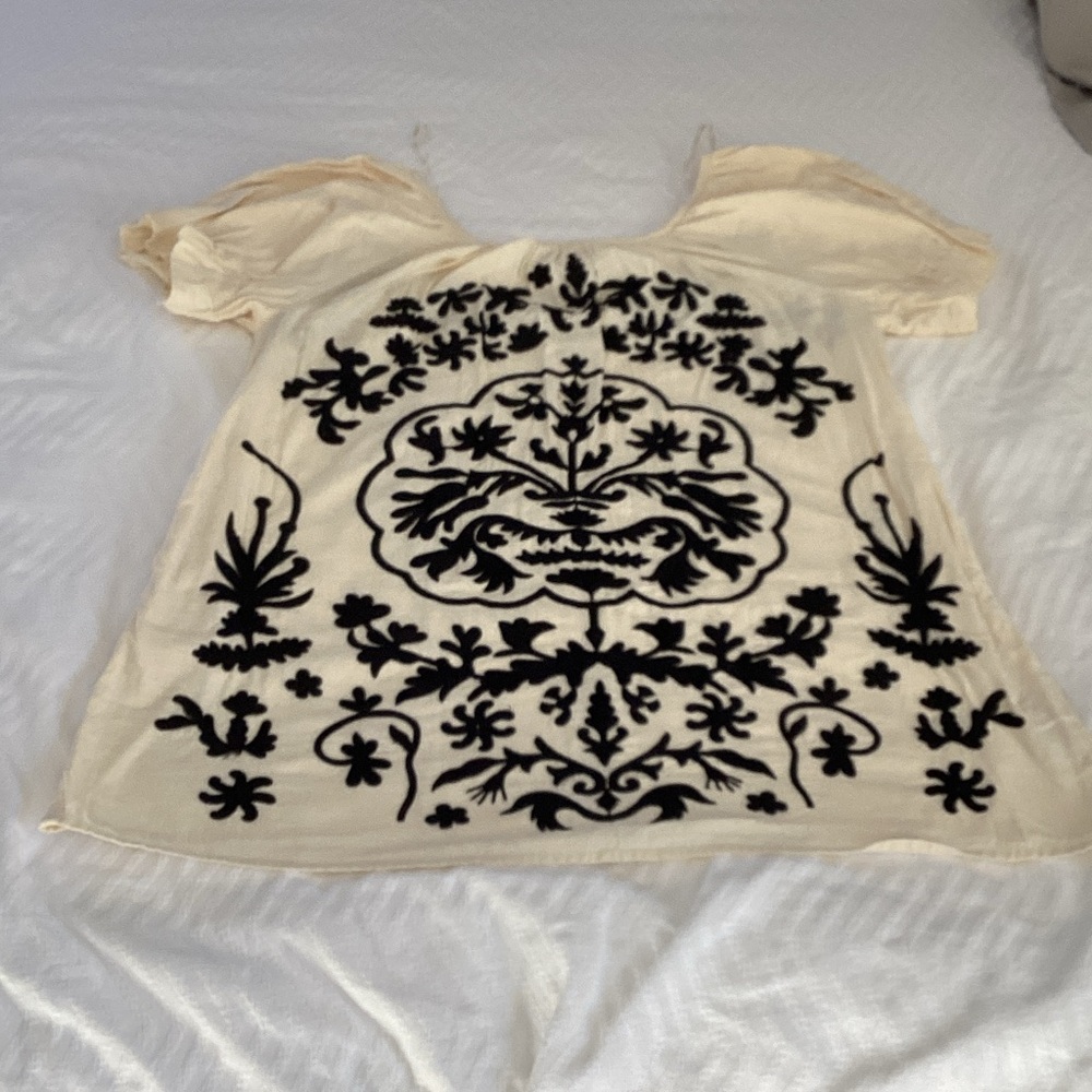 Free People Cream tunic  with Black Embroidery